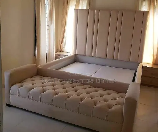 Beds/Dressed Bed With Ottoman and Side Tables.