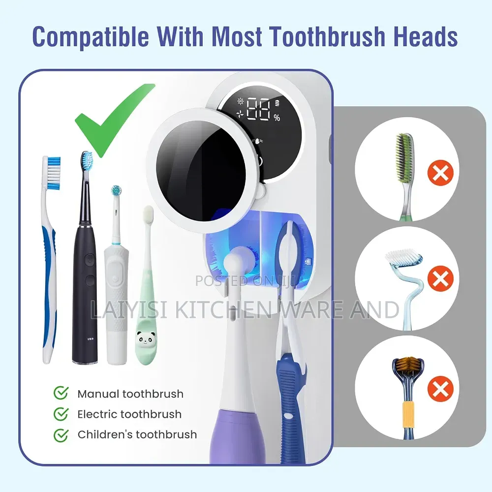 UV Toothbrush Sanitizer Wall Mounted Holder With Dual Disinfection,