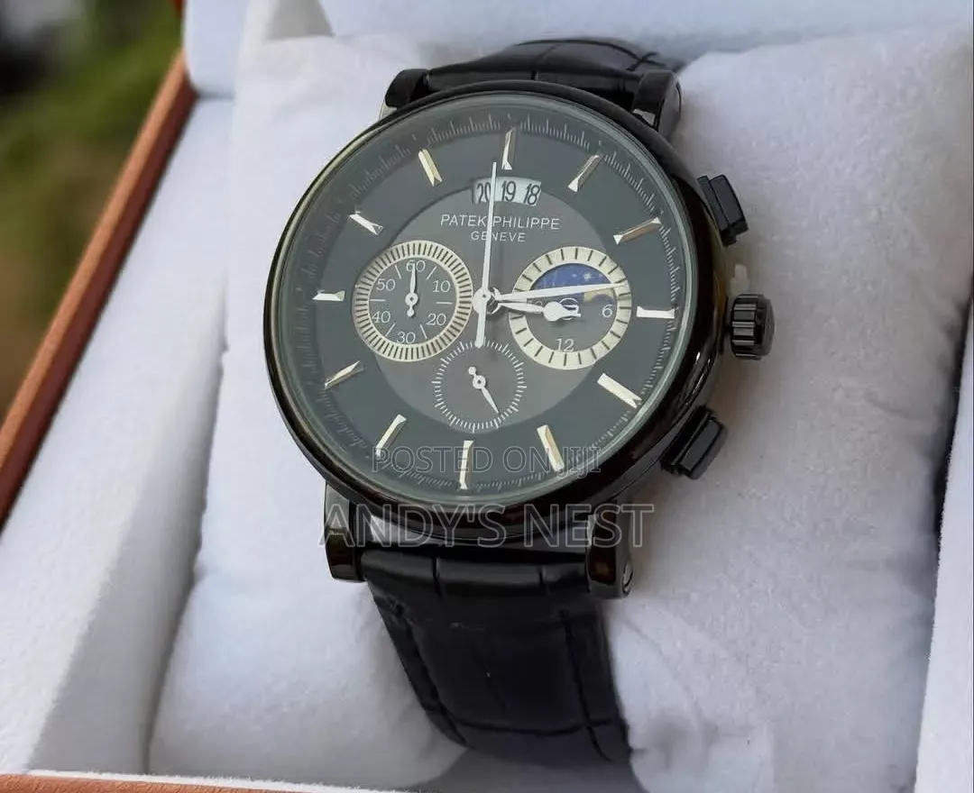 Patek Phillipe Black Leather Men's Watch 
