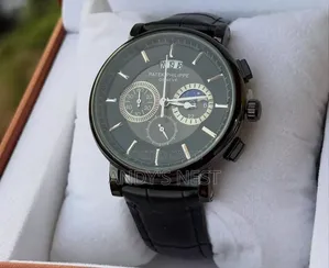Patek Phillipe Black Leather Men's Watch 