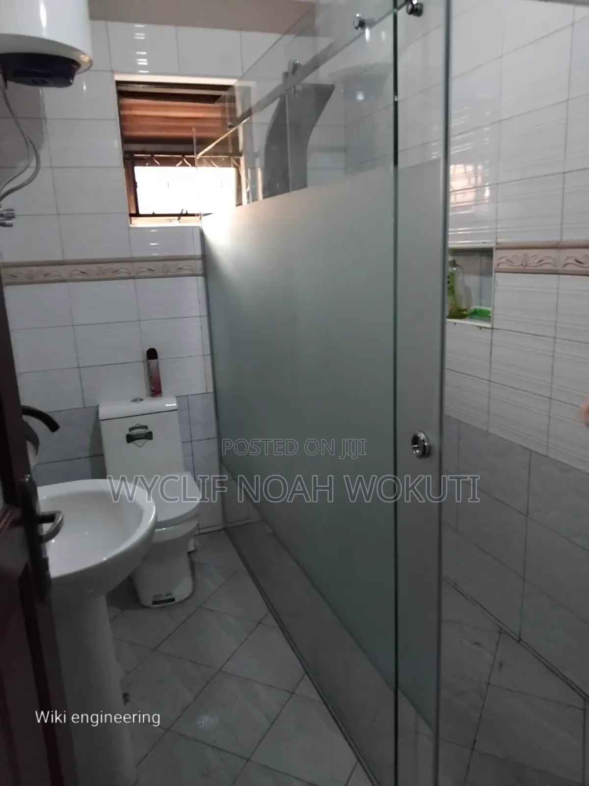 Frosted Shower Cabin With a Sliding Door