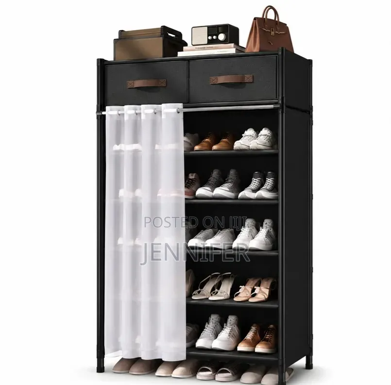 Modern Shoe Storage Rack With Drawers Curtain