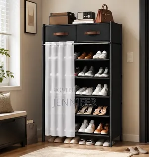 Modern Shoe Storage Rack With Drawers Curtain