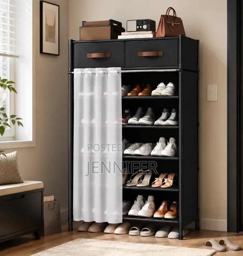 Modern Shoe Storage Rack With Drawers Curtain