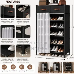 Modern Shoe Storage Rack With Drawers Curtain