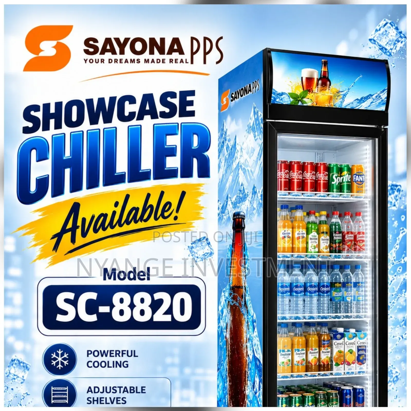 Sayona Single Glass Door Commercial Showcase Cooler Fridge