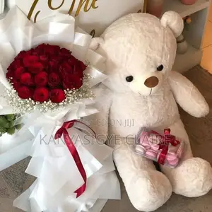 Beautiful Big Teddy Bear With Fresh Flowers