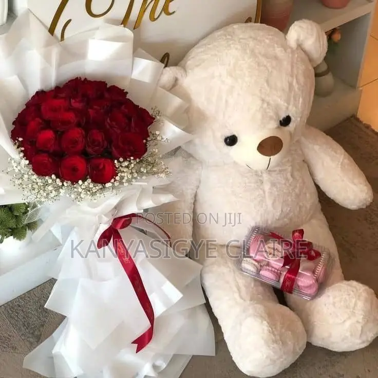 Beautiful Big Teddy Bear With Fresh Flowers