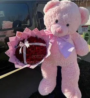 Beautiful Big Teddy Bear With Fresh Flowers