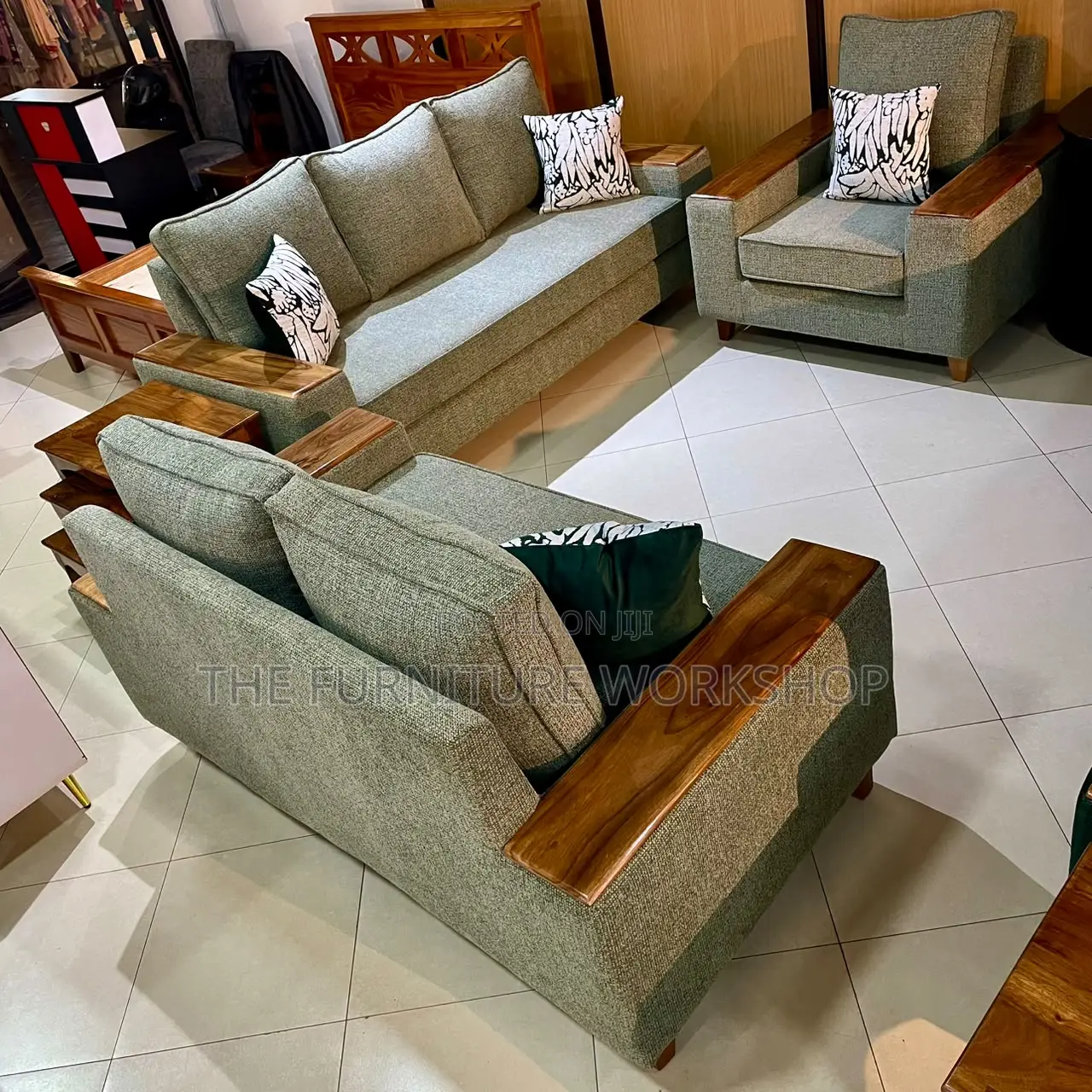 6 Seater Sofa Set Greenish Fabric - Senana Hypermarketarket