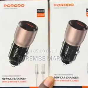 Porodo 95W Car Charger Transparent, QC 30W, Zinc Alloy + PC, Universal