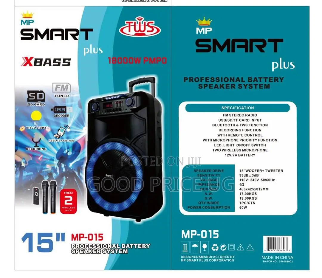 SMARTplus MP-015 15-Inch Professional Battery Speaker System