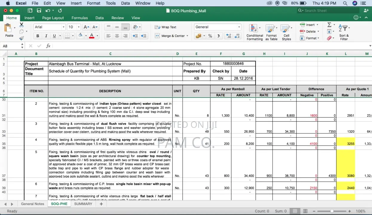 Bills of Quantities and Measurement Works