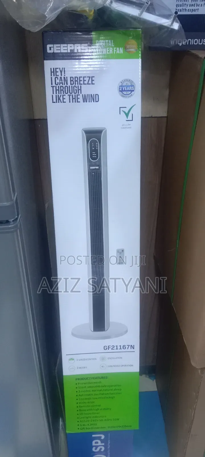 Geepas GF21167N Digital Tower Fan Remote Control,3Speeds