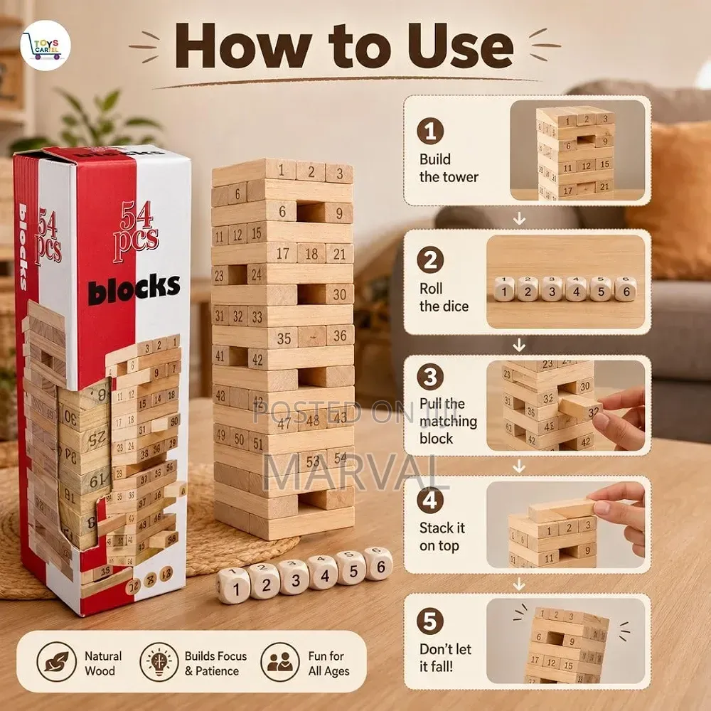 54 Piece Wooden Blocks Stacking Toys
