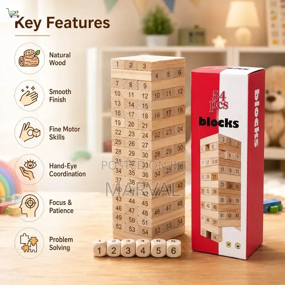 54 Piece Wooden Blocks Stacking Toys