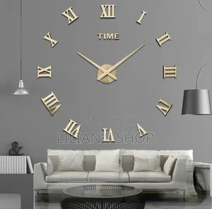 Modern 3D DIY Frameless Wall Clock With Reflective Roman Numerals