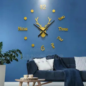Modern 3D DIY Deer Head Frameless Wall Clock - Black Gold