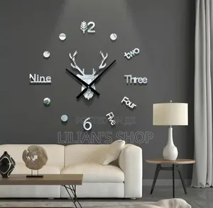 Modern 3D DIY Deer Head Frameless Wall Clock - Black Gold