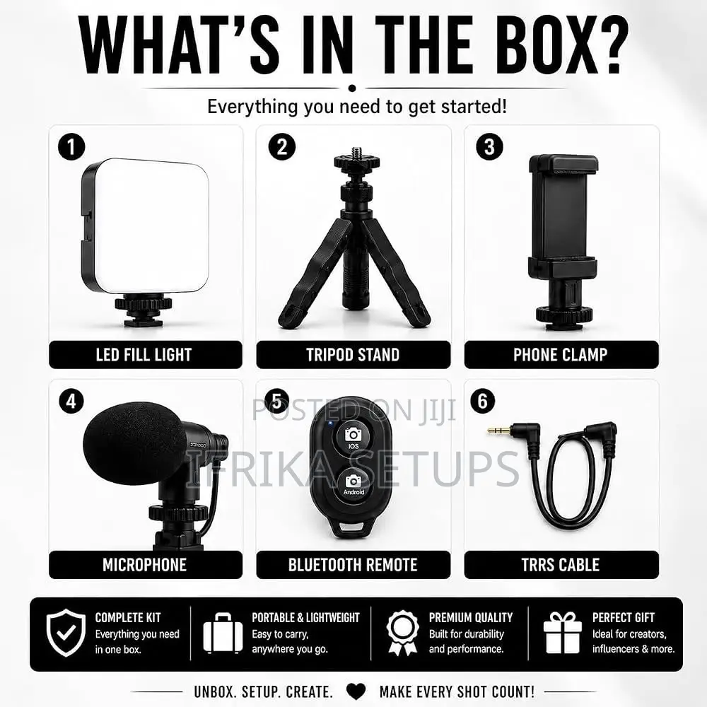 6-in-1 Smartphone Vlogging Kit With Mic LED Light for Beginners