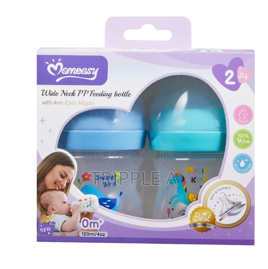 2pcs Momeasy 120ml Wide-Neck PP Anti-Colic Feeding Bottles