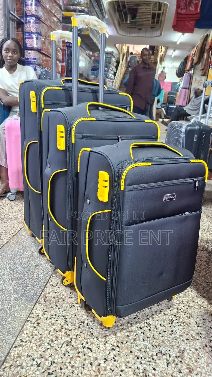 Heavy Duty Cloth Suitcases. Fullset 3pcs. ( Black)