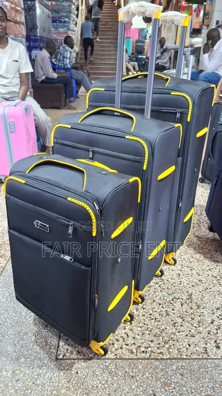 Heavy Duty Cloth Suitcases. Fullset 3pcs. ( Black)