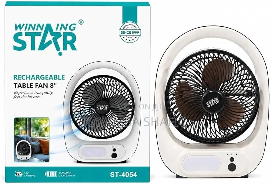 Winning Star 8" Rechargeable Table Fan ST-4054 With Built-in LED Light