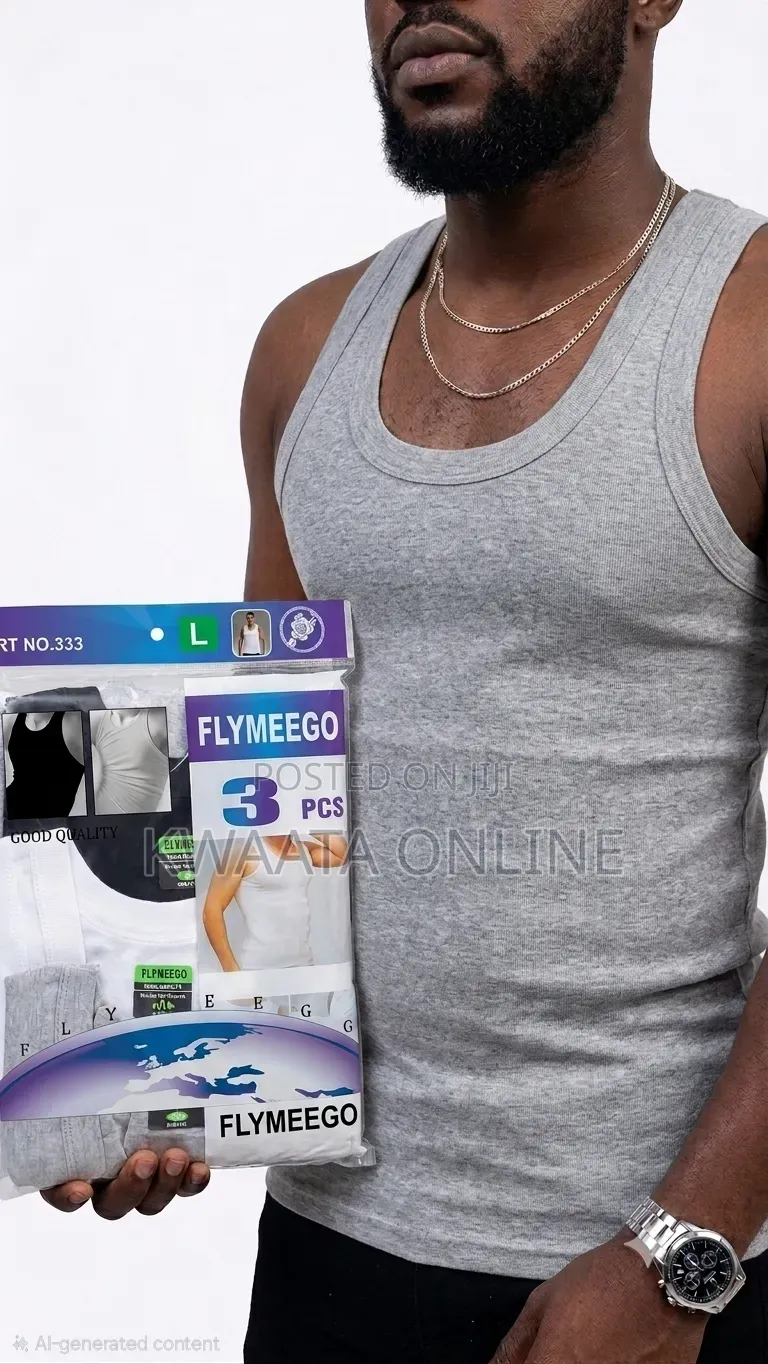 Flymeego 3 Piece Pack of Men's Cotton Vests- White, Grey and Black