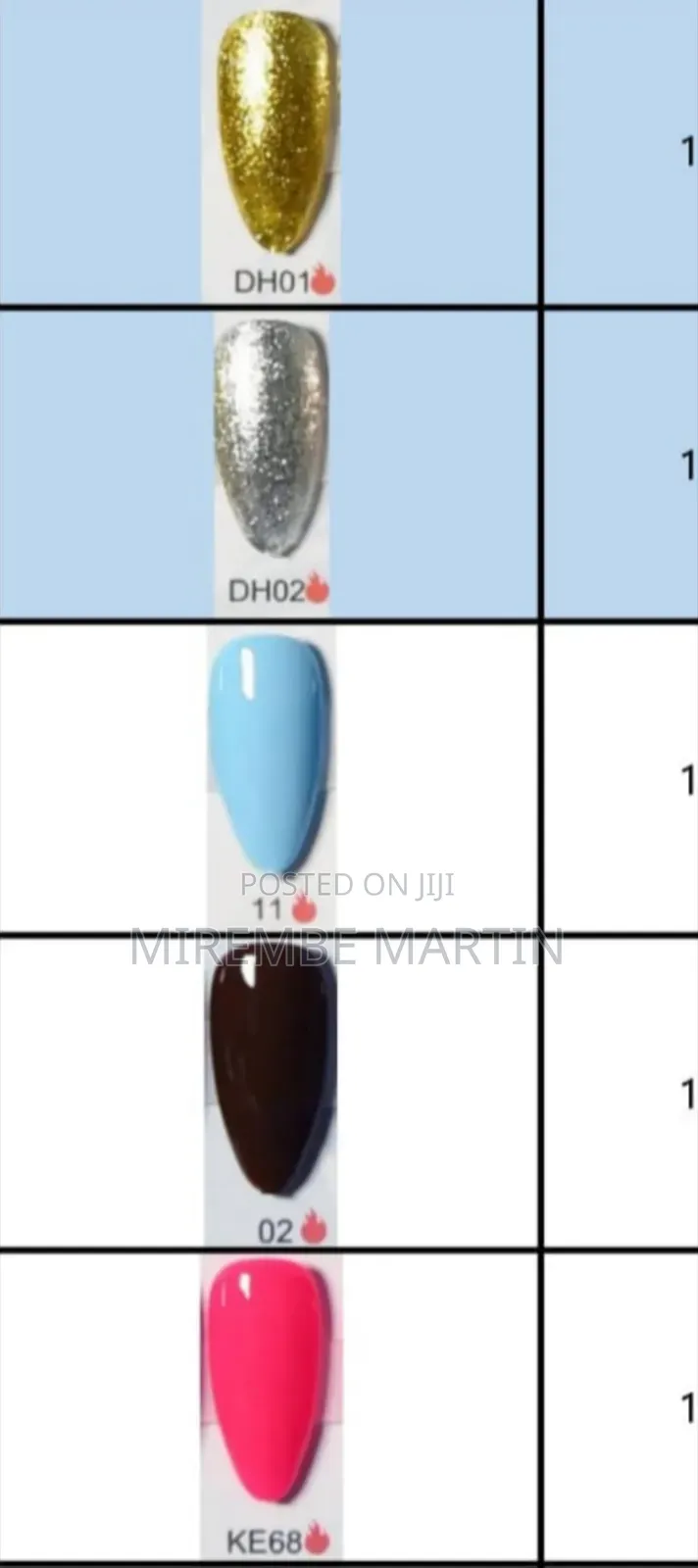 Gel Nail Polish Color Swatch Chart Displaying a Variety