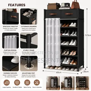 Modern Shoe Storage Rack With Drawers Curtain