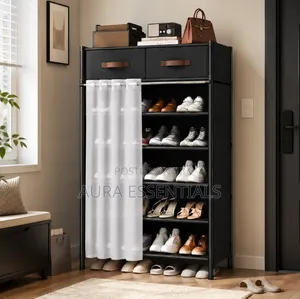Modern Shoe Storage Rack With Drawers Curtain