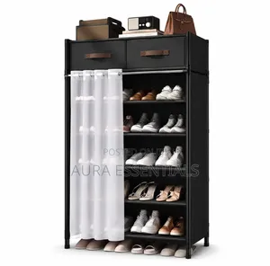 Modern Shoe Storage Rack With Drawers Curtain