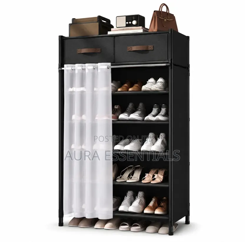 Modern Shoe Storage Rack With Drawers Curtain