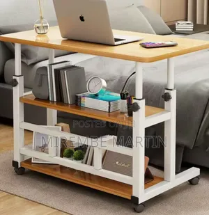 Adjustable Mobile Laptop Desk Featuring a Light Wood-Grain