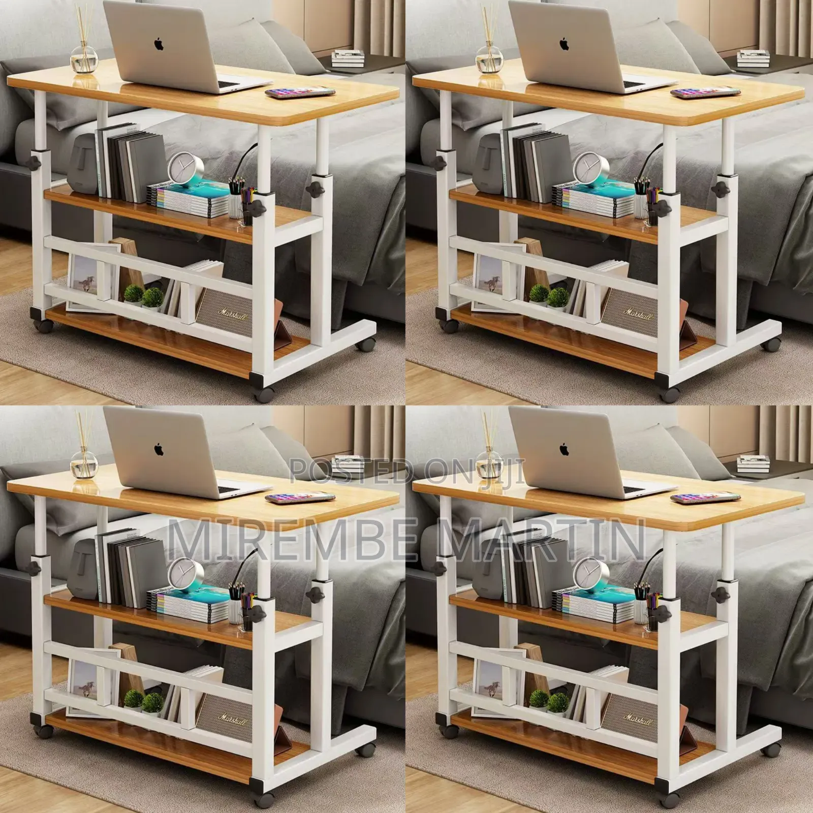Adjustable Mobile Laptop Desk Featuring a Light Wood-Grain