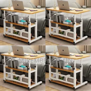 Adjustable Mobile Laptop Desk Featuring a Light Wood-Grain