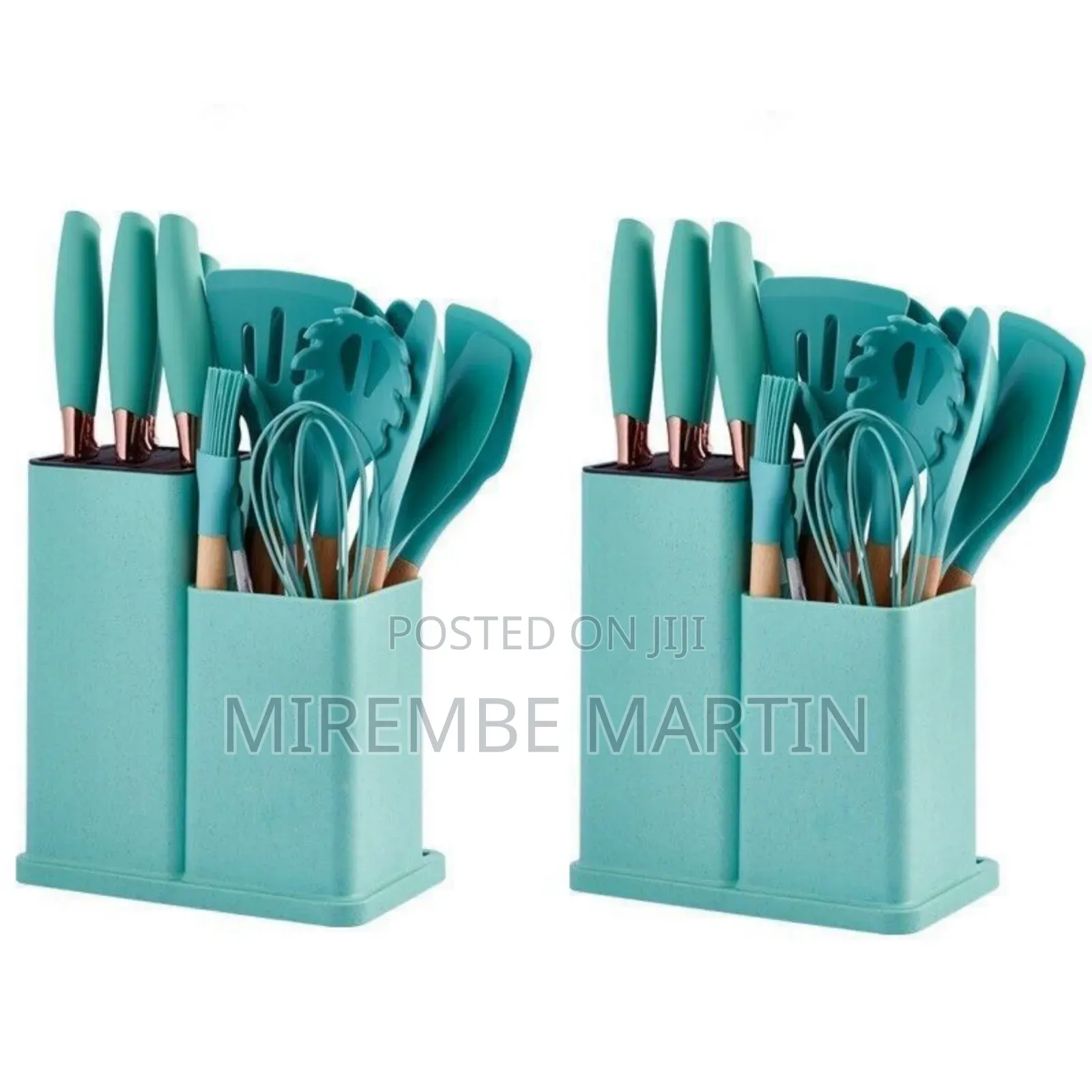 19-Piece Light Green Silicone Kitchen Utensil and Knife