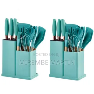 19-Piece Light Green Silicone Kitchen Utensil and Knife