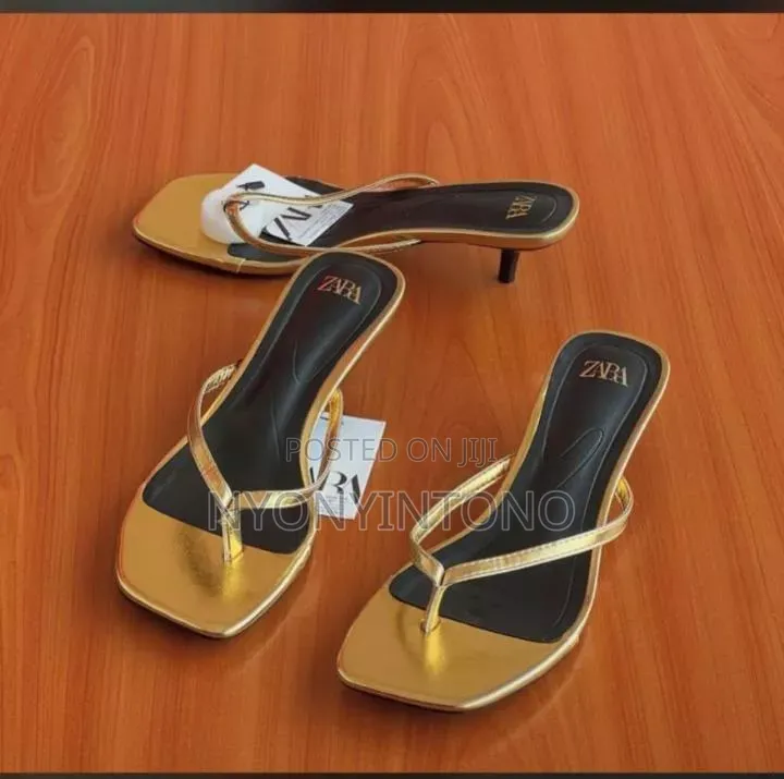 Zara Gold Kitten Thong Heel