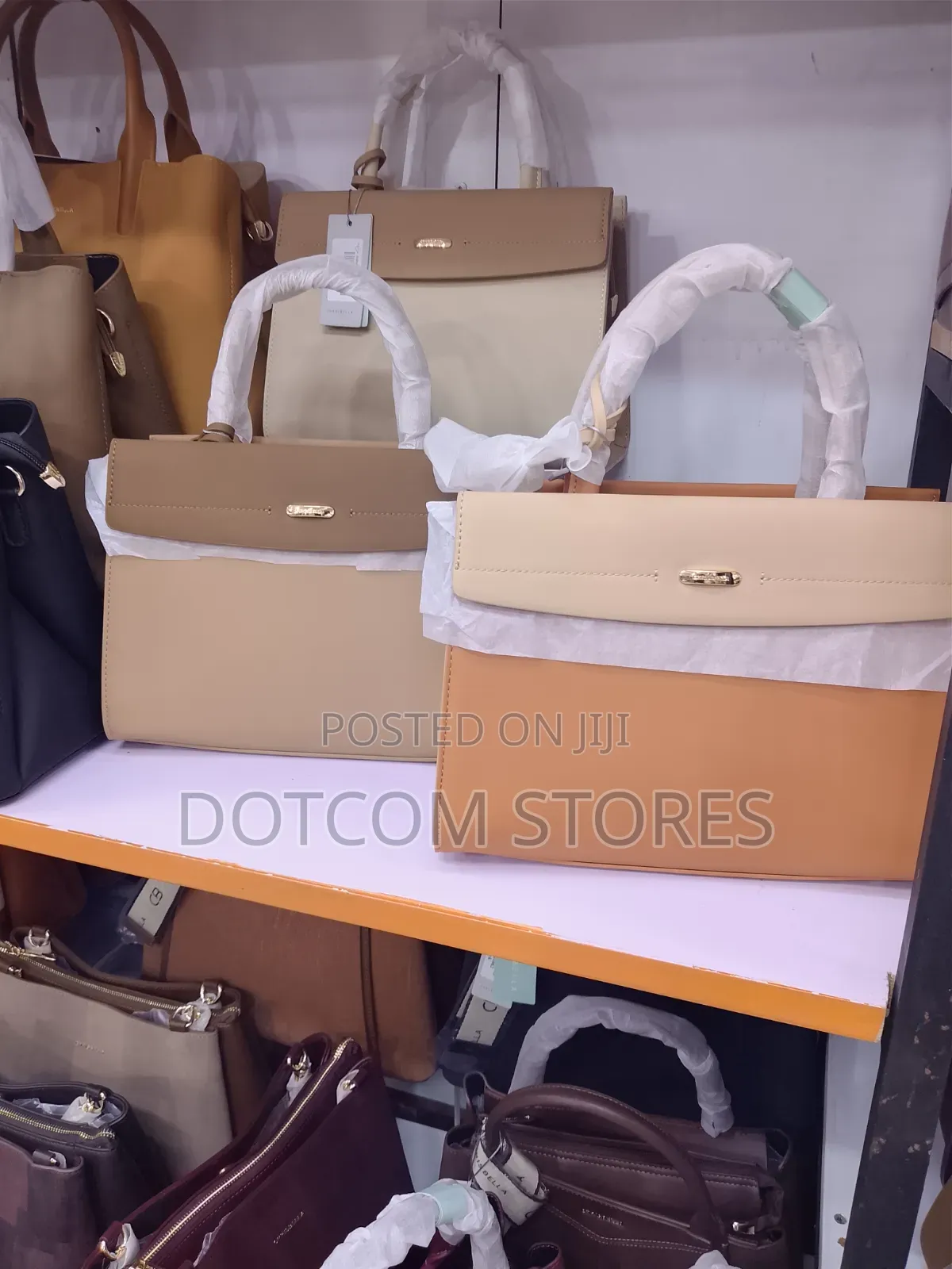 Chrisbella Two-Tone Beige and Tan Top-Handle Handbag