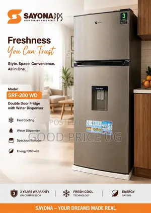 Sayona 280L Double Door Refrigerator With Water Dispenser (