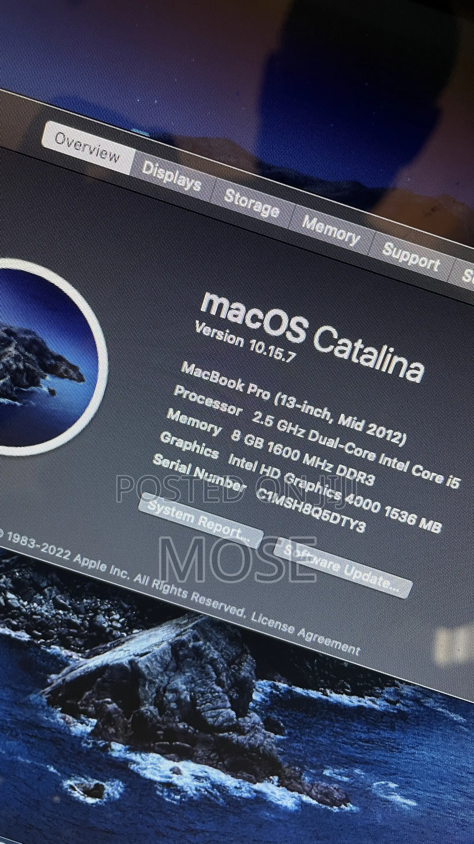 Laptop Apple MacBook Pro 8GB Intel Core i5 HDD 500GB