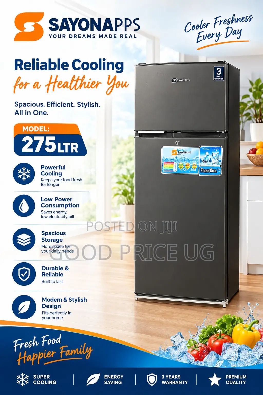 Top-Mount Double-Door Refrigerator With a 275-Liter