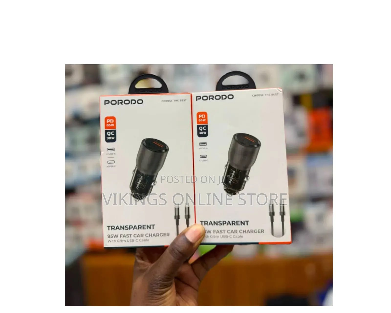 Porodo Transparent 95W Car Charger With 0.9m USB-C Cable -85000