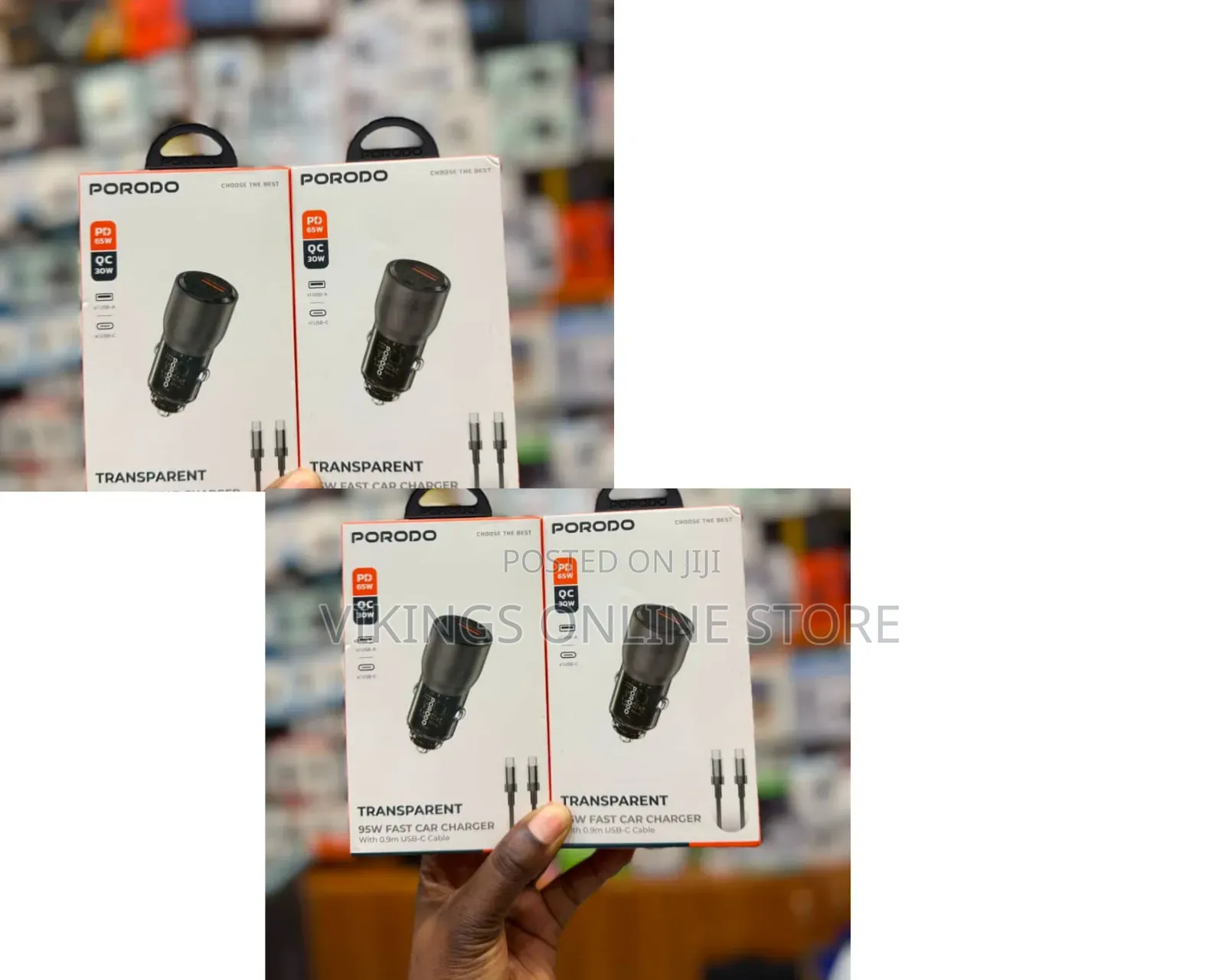 Porodo Transparent 95W Car Charger With 0.9m USB-C Cable -85000
