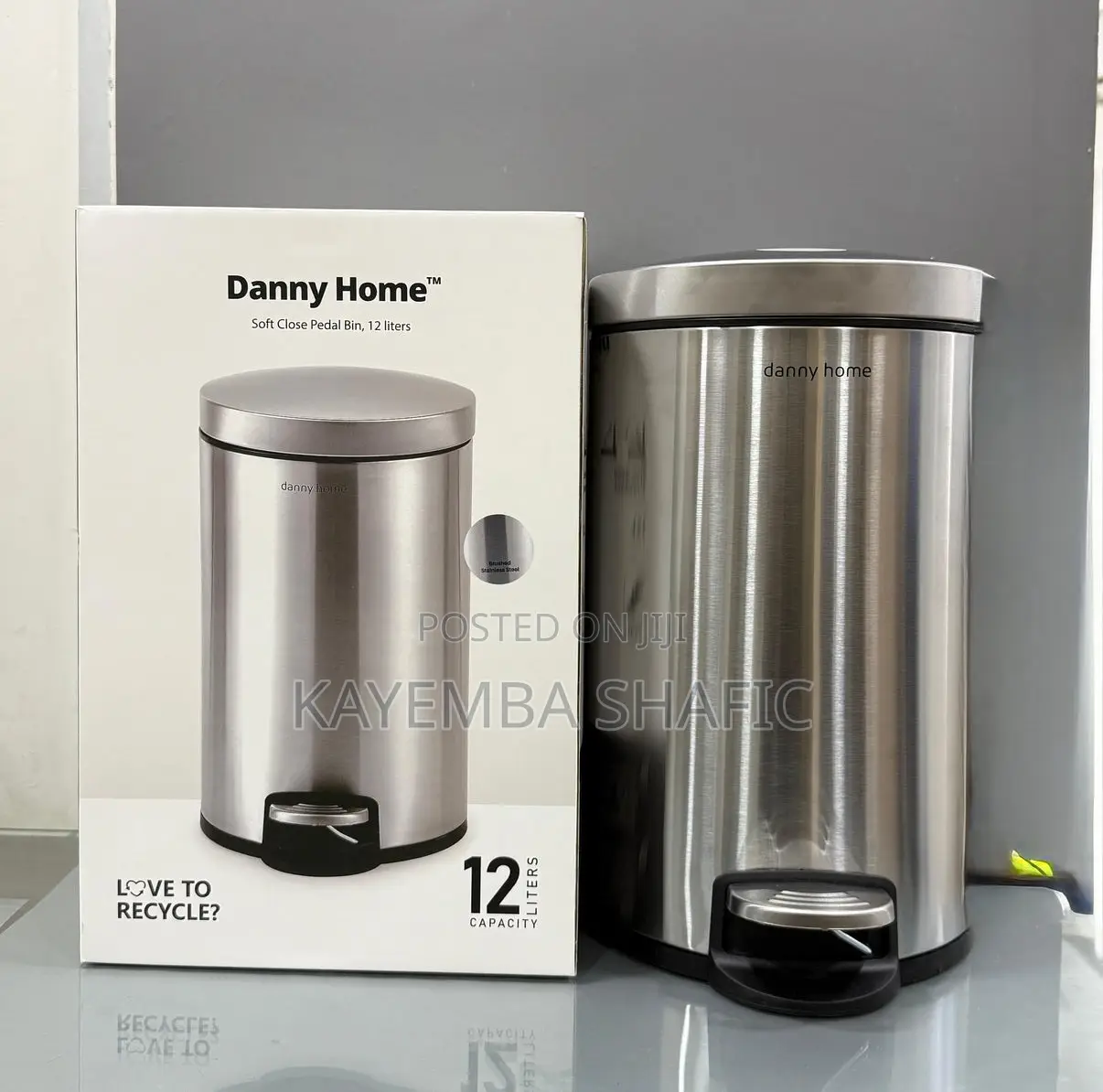 Danny Home 12L Stainless Steel Soft-Close Pedal Trash Can Dustbin