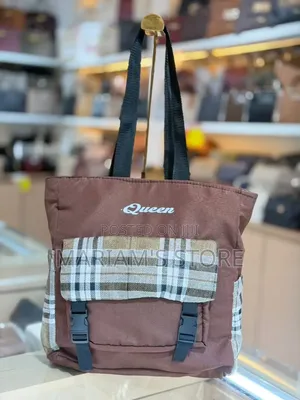 Brown Multi-Pocket Canvas and Nylon Tote Bag With Black Shoulder Strap