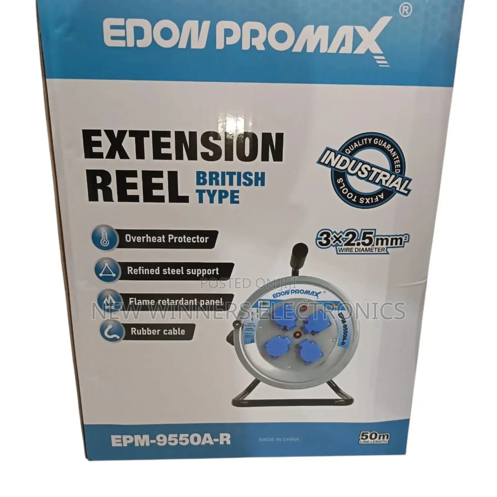 Edon Promax 50M Heavy Duty Industrial Extension Reel (British Type)