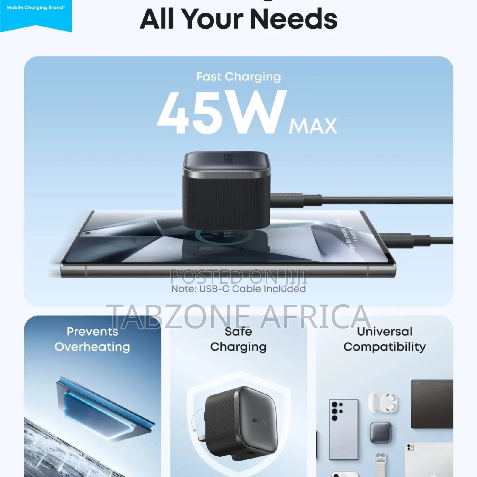 Anker Nano Charger 45W Fast Charger With USB-C Cable – Foldable Plug